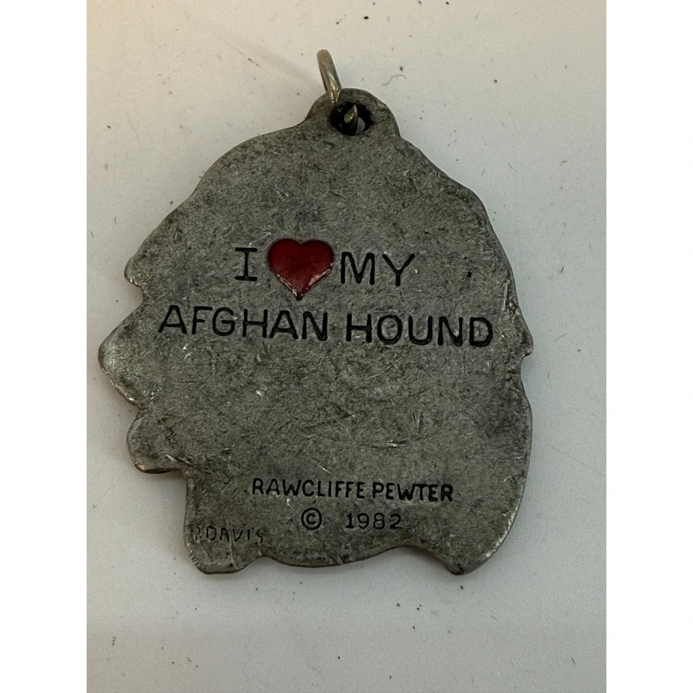 1982 I Love My Arghan Hound Rawcliffe Pewter Keychain/Key Ring P Davis‎ 1.5